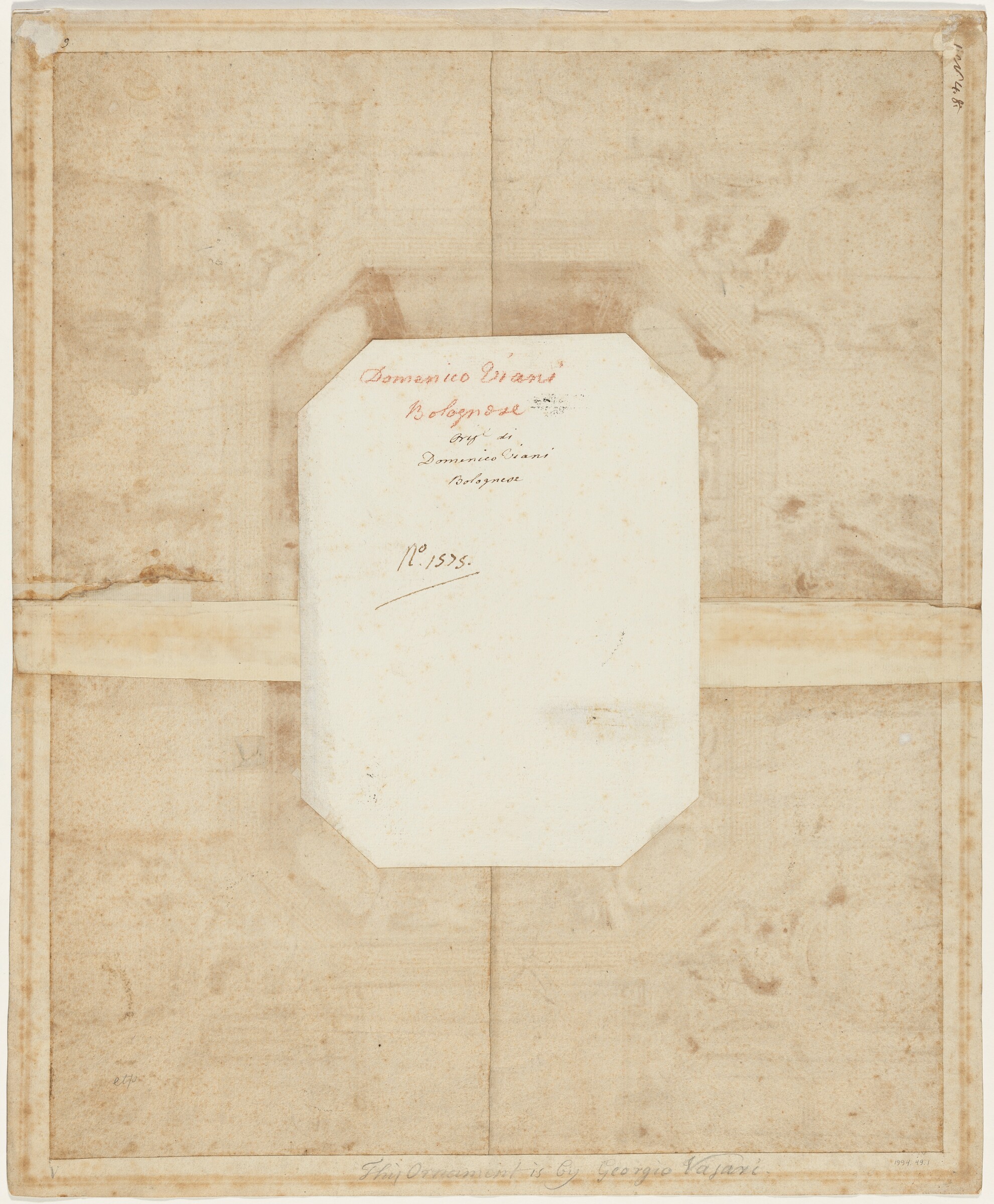 Ceiling with Allegorical Figures and the Arms of Pope Sixtus V (Guerra's outer drawing); Saint Joseph and the Christ Child (Viani's central drawing), Giovanni Guerra and Domenico Maria Viani, outer drawing c. 1587; central drawing after 1690; attachments c. 1700-1725