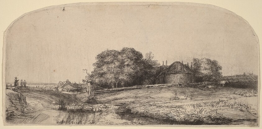 Landscape with a Hay Barn and a Flock of Sheep