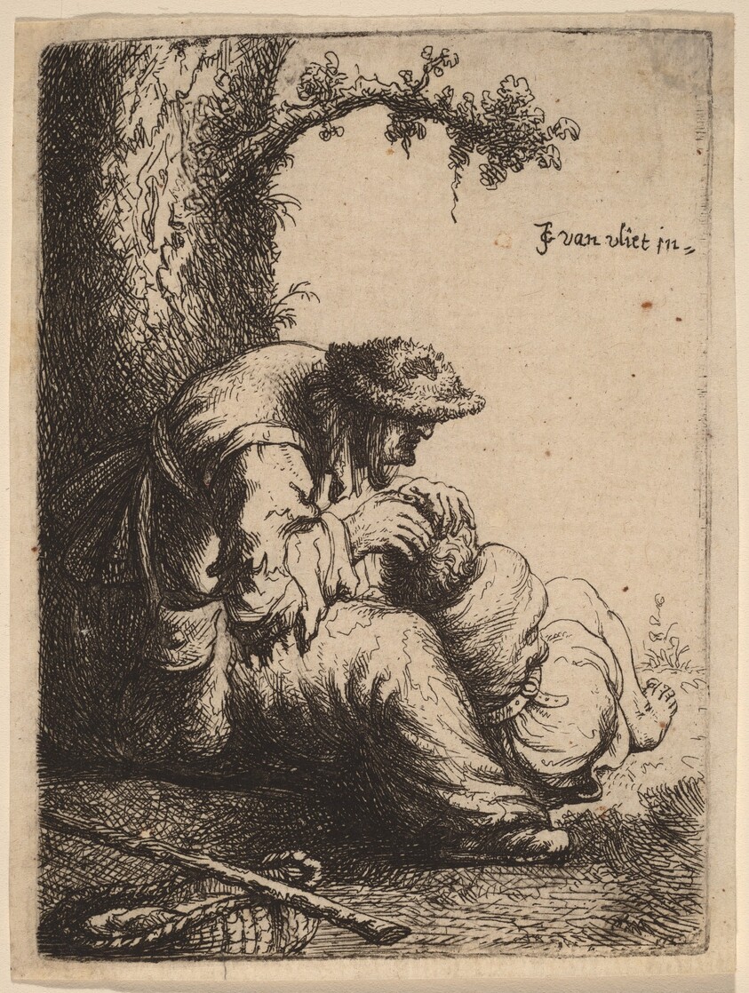 Beggar Woman Fleaing a Boy