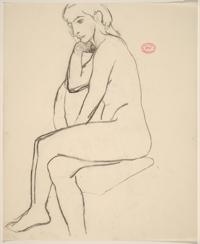 Untitled [seated female nude with crossed legs: side view]