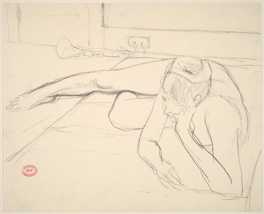 Untitled [female nude resting on floor with head on hand]