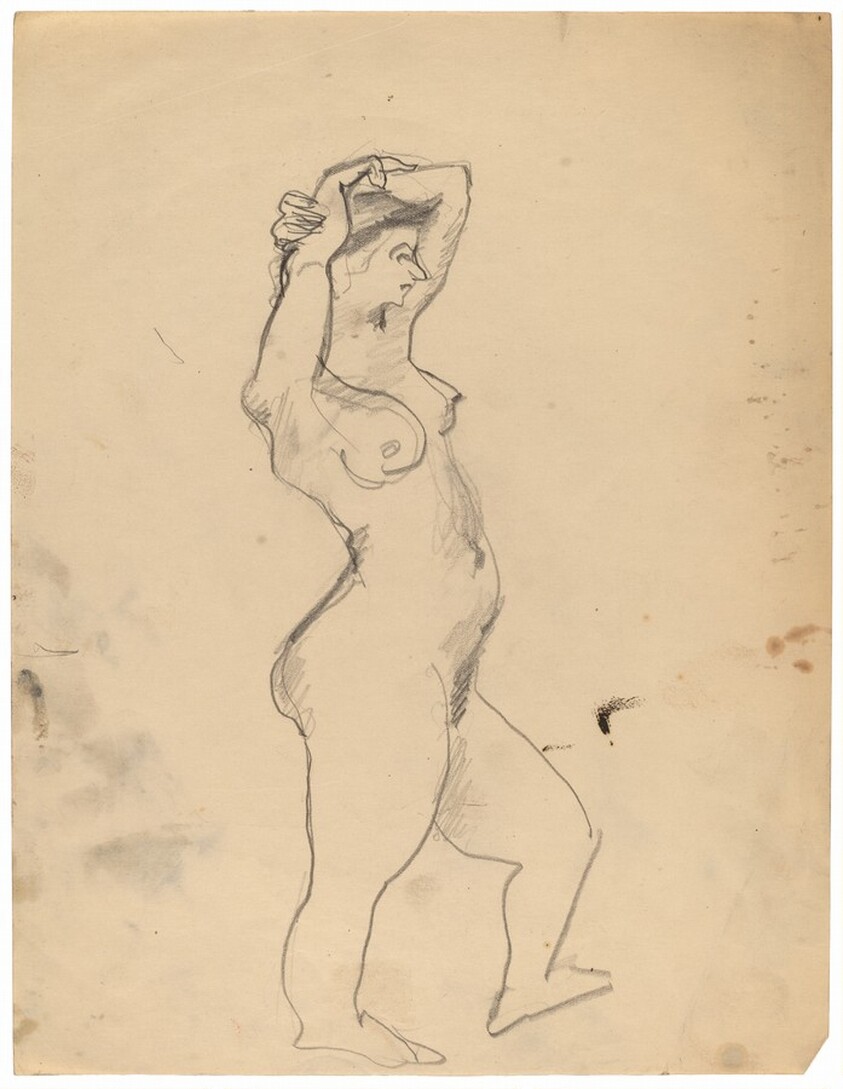 Standing Nude Facing Right, Arms Folded on Top of Head