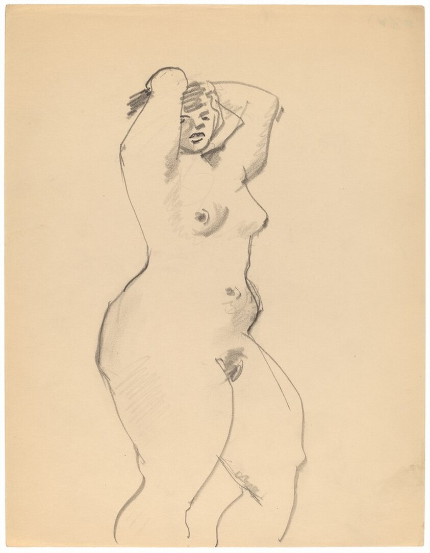 Standing Nude Turned to the Right, Arms Raised to Head