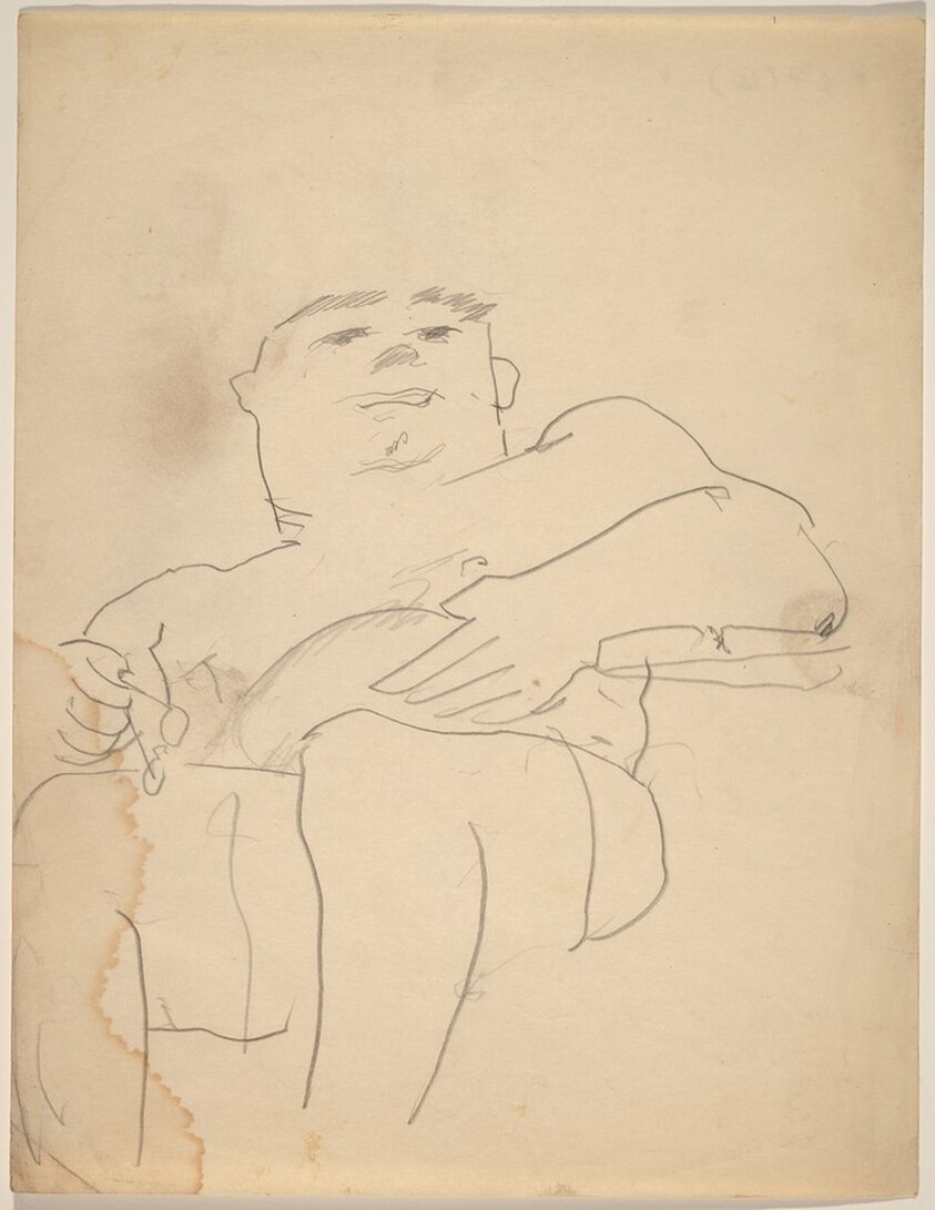 Seated Man Looking Down, Eyeglasses in Hand