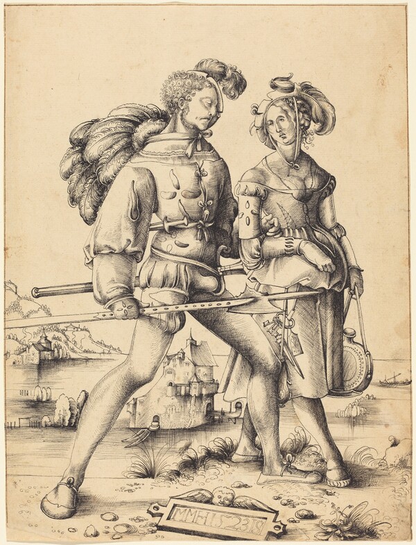 A Soldier Walking with a Camp Follower