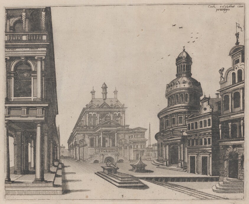Corner of a Palace with Colonnade and Circular Building