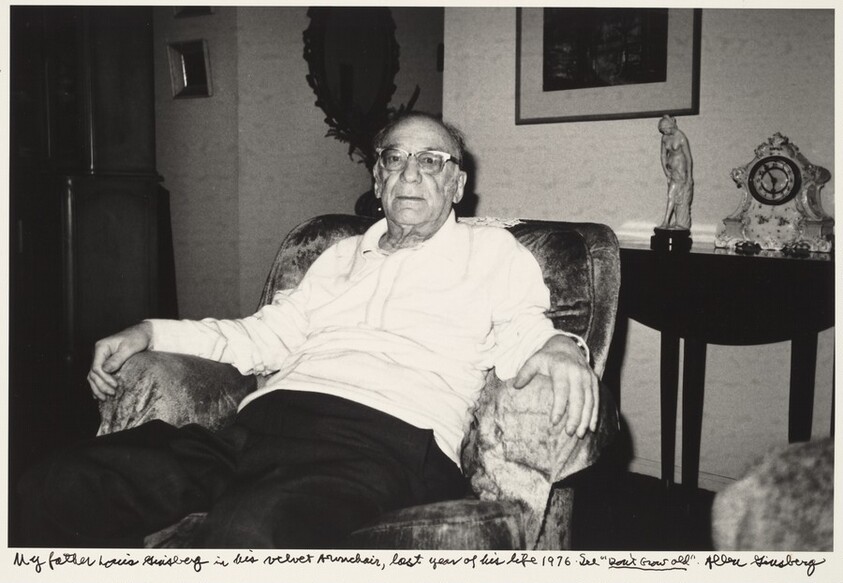 My father Louis Ginsberg in his velvet Armchair, last year of his life 1976. See "Don't Grow Old."