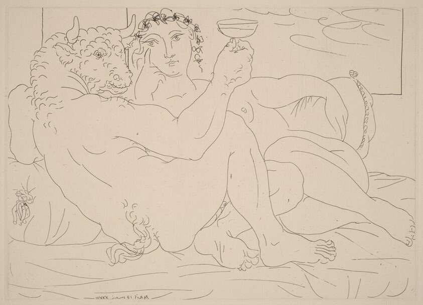 Minotaur with Chalice in Hand and Young Woman (Minotaure, une coupe a la main, et jeune femme)