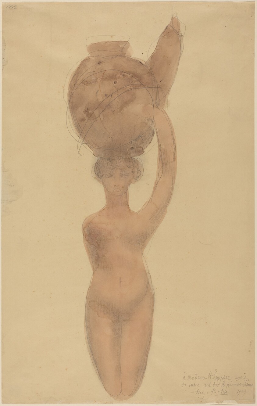 Nude Woman Carrying Vase on Head