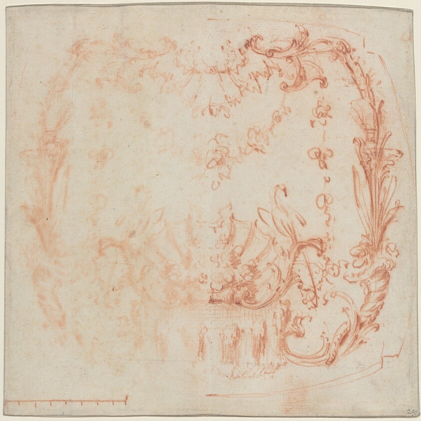 Rococo Wall Design with a Fountain and Swans [verso]