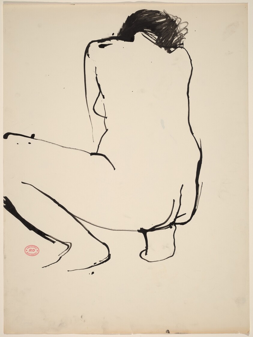 Untitled [squatting female nude turning away]