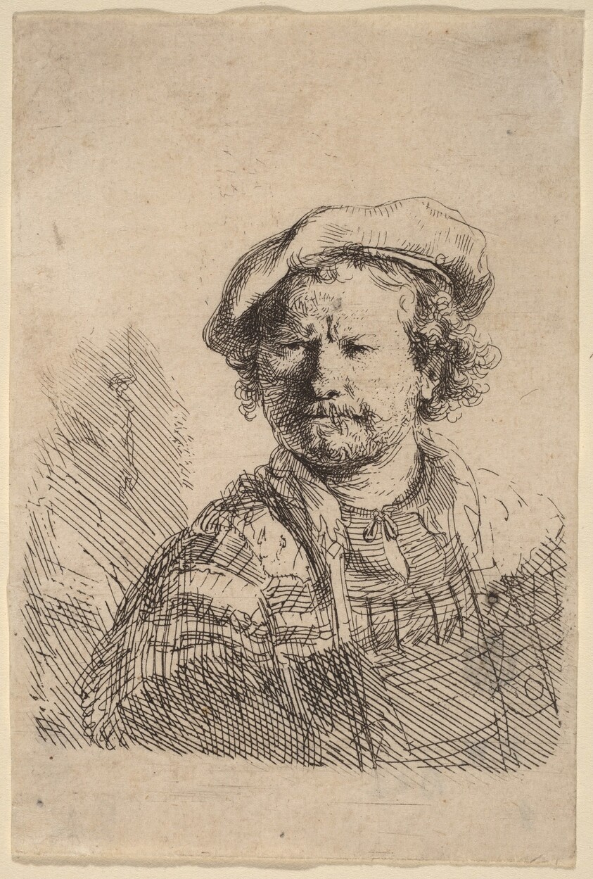 Self-Portrait in a Flat Cap and Embroidered Dress