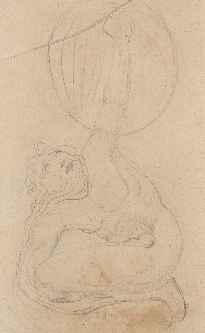 A Crouching Figure Holding a Shield [verso]