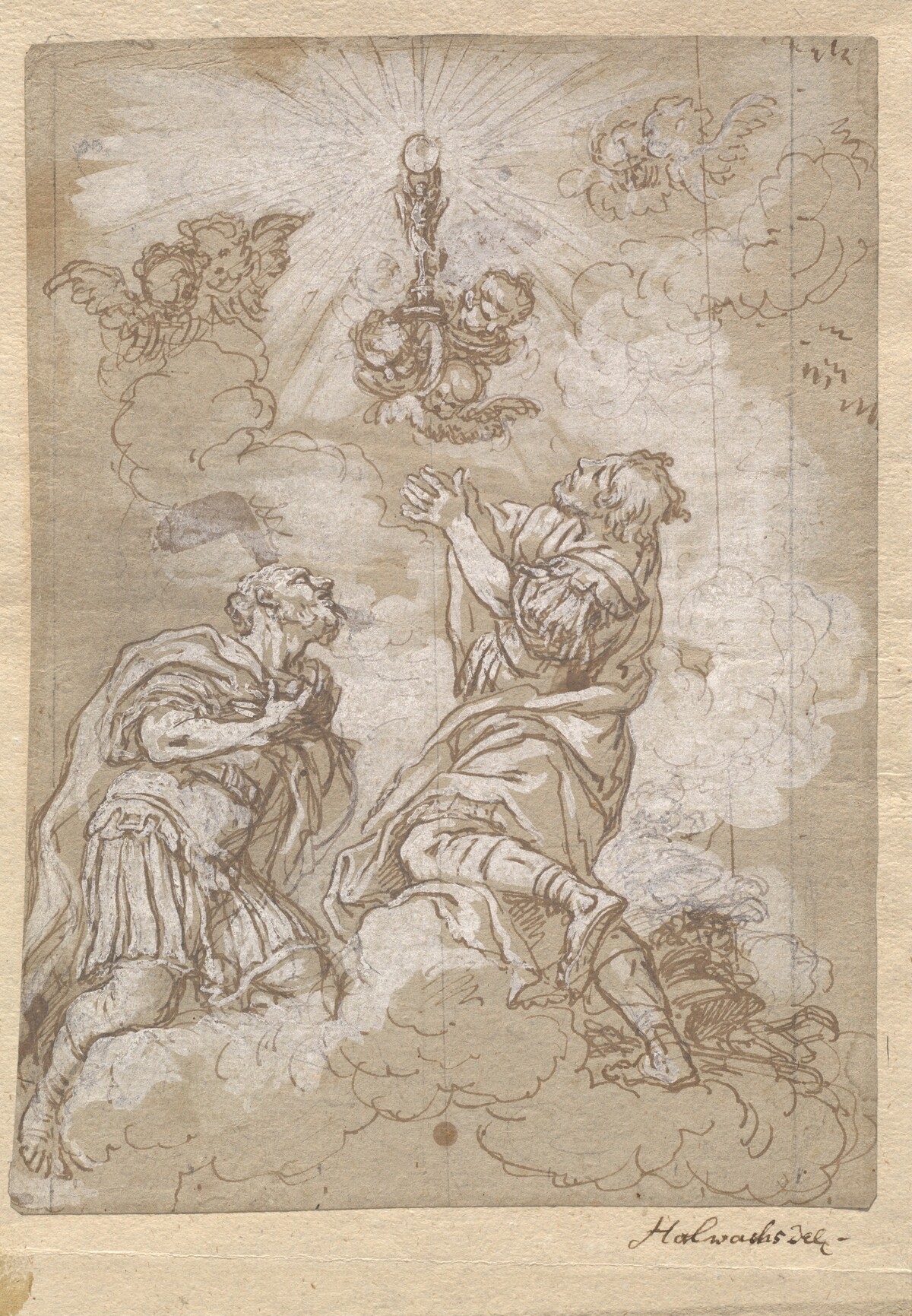 Two Soldier Saints Adoring the Host