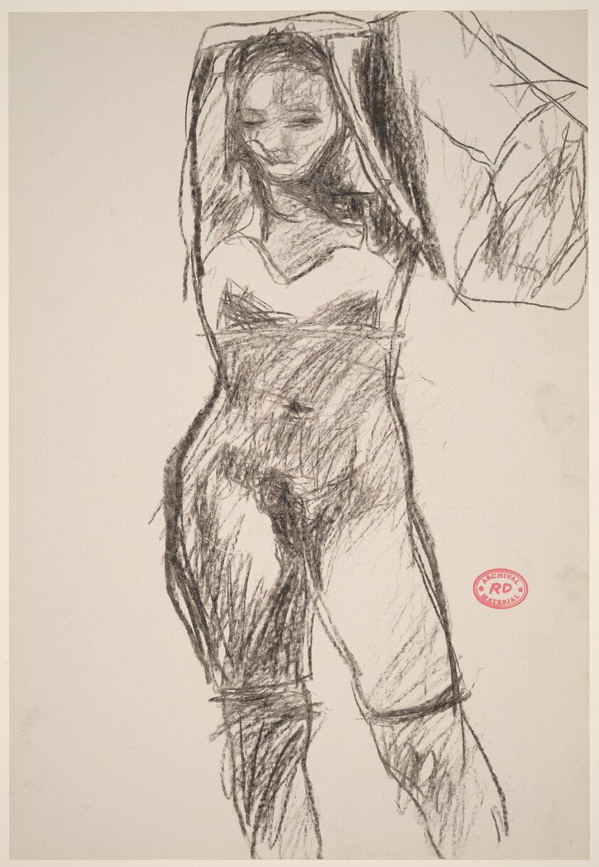 Untitled [standing model in bra and stockings]