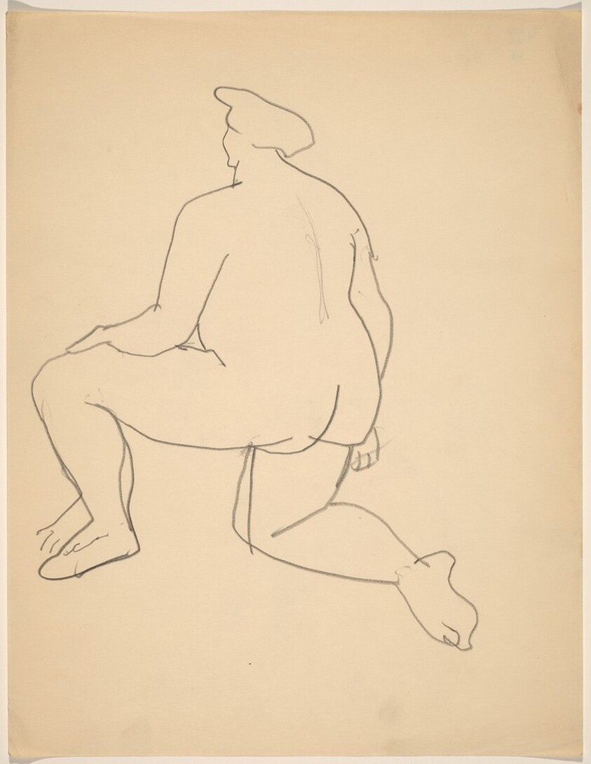 Nude Turned to the Left, Kneeling on One leg, Seen from the Back