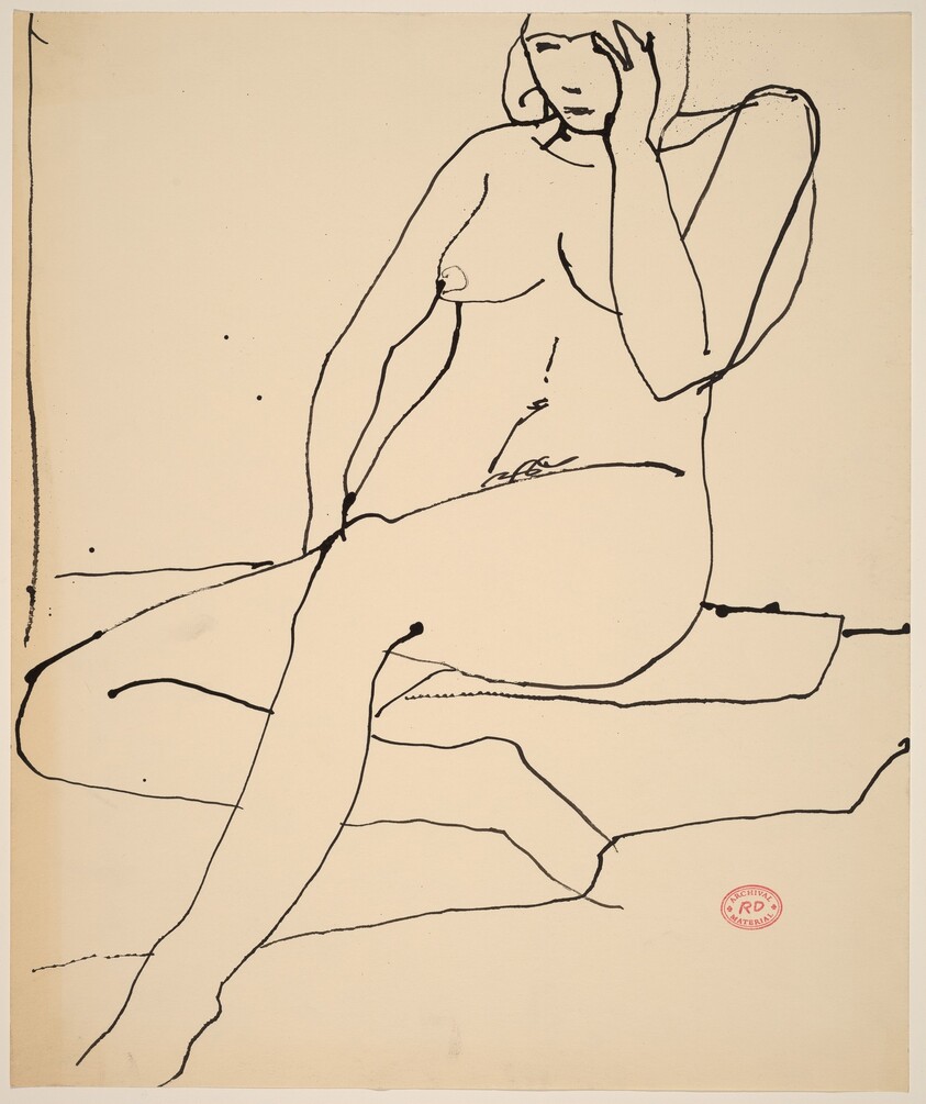 Untitled [seated nude touching her left temple]