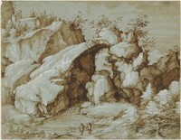 Rocky Landscape with a Natural Arch, Gherardo Cibo, c. 1575