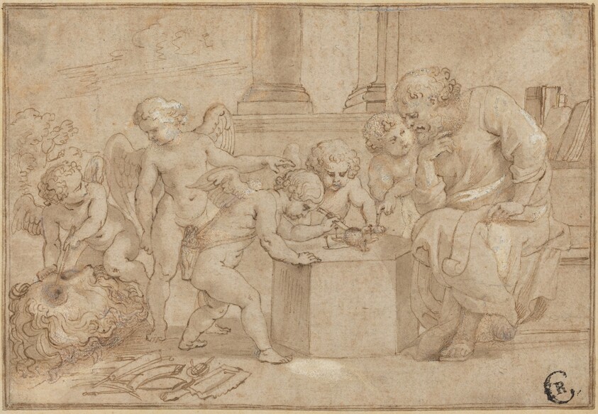 Elderly Man Watching Putti Dissect an Eye