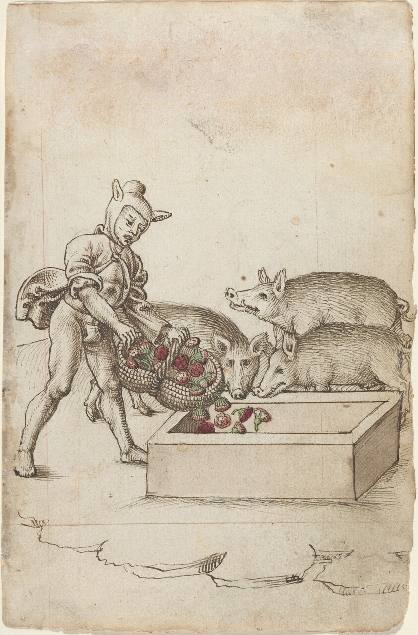 A Fool Feeding Flowers to Swine [fol. 42 recto]