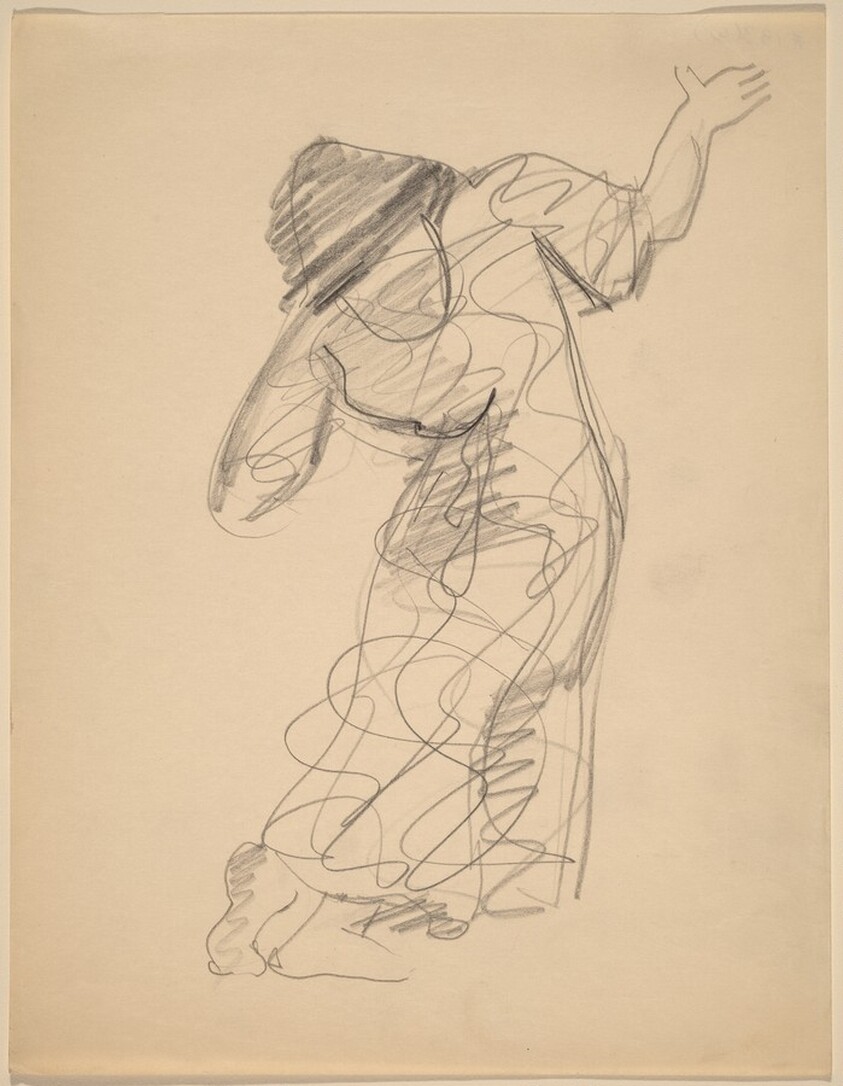 Standing Woman in Floor-length Robe Seen from the Back