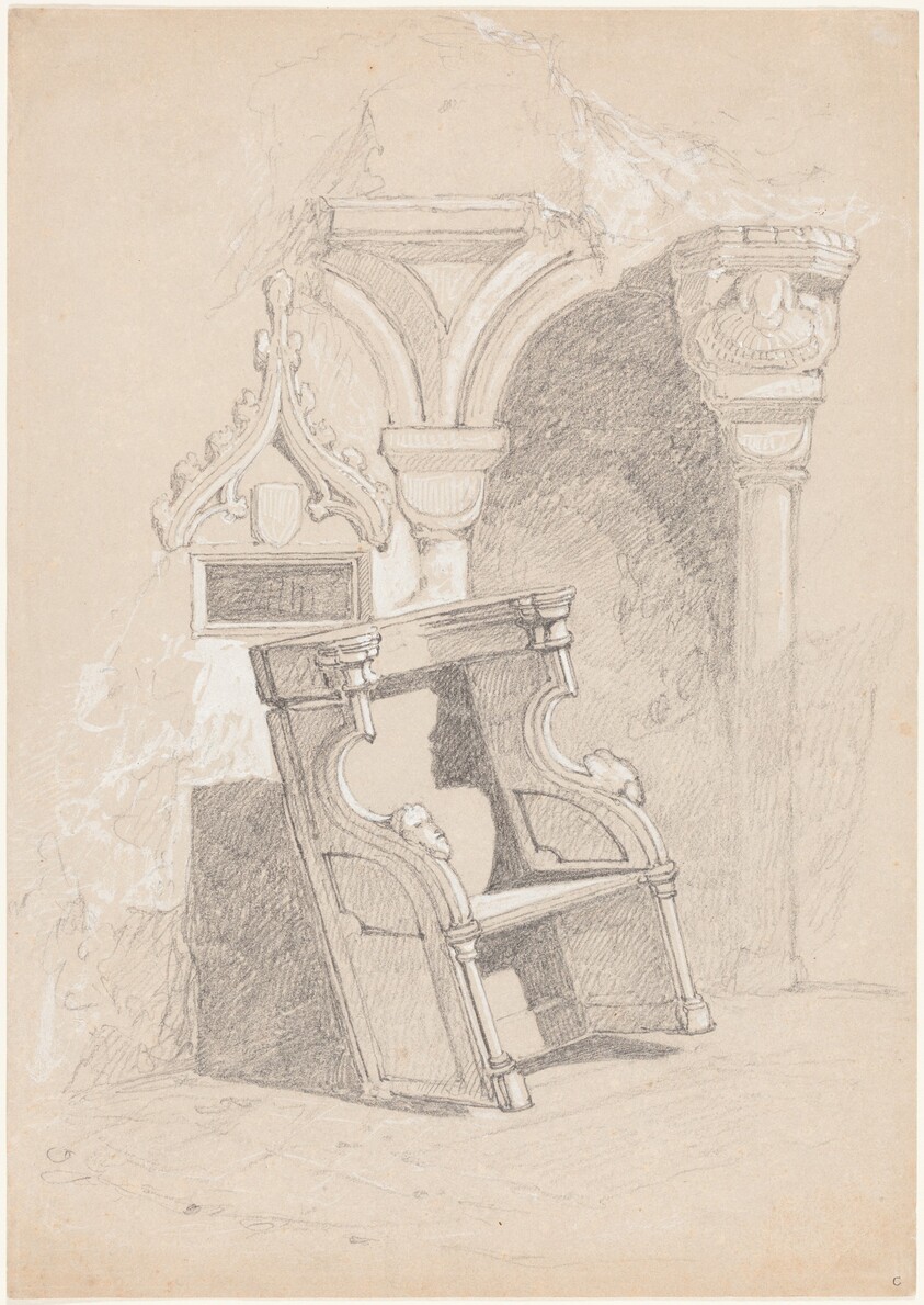 Sketch of Ruined Church Interior with Chair