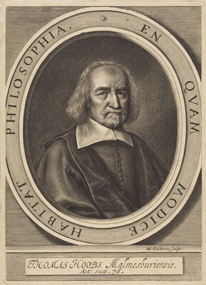“Thomas Hoobs (Thomas Hobbes)”. The image is an engraving of a man from the chest up.