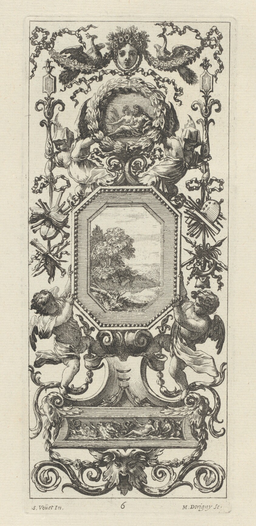 Ornamental Panel Surmounted by the Crowned Head of a Woman and Two Peacocks