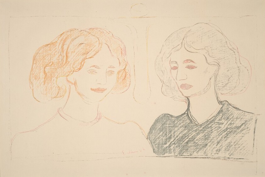 Two Female Heads Against the Moon