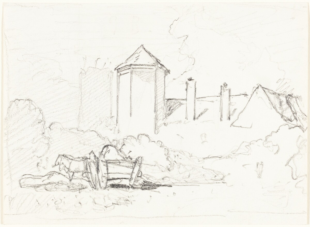 Sketch of Buildings with Cart and Horses in Foreground
