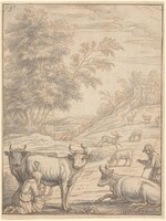 A Meadow with Cattle and Deer, Francis Barlow, 1684