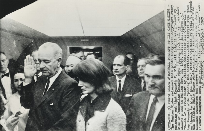 Title from caption on object: “Photo Shows O'Donnell Present at LBJ Oath-Taking”