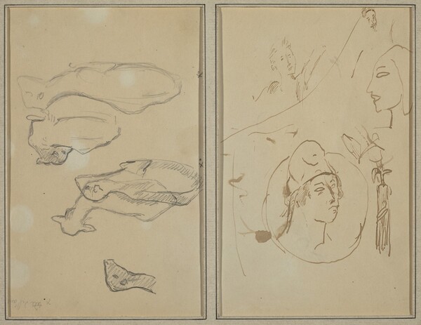 Five Sheep; Four Head Studies [verso]