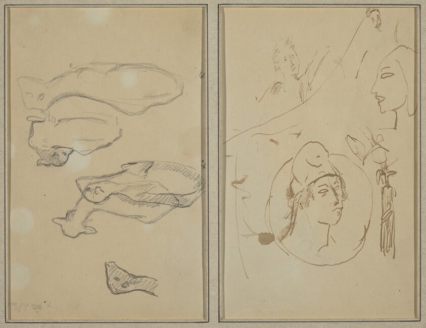 Five Sheep; Four Head Studies [verso]