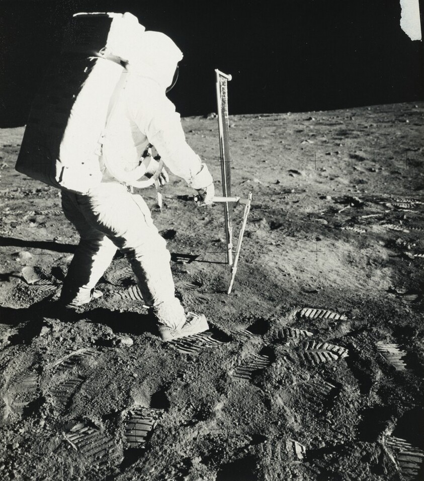 Apollo 11 Lunar Module Pilot Edwin E. Aldrin, Jr. Uses Core Sampler to Remove Lunar Soil Samples...