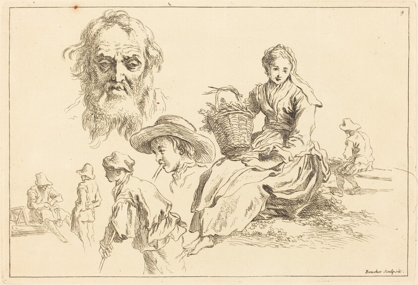 Figure Studies including Bearded Face of an Old Man