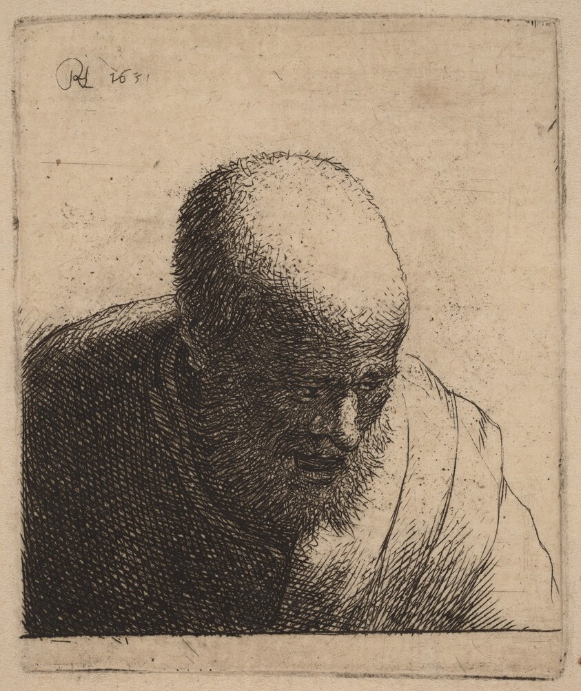 Bald Man with Open Mouth, Looking Down