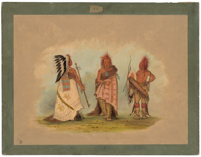 A Pawnee Chief with Two Warriors
