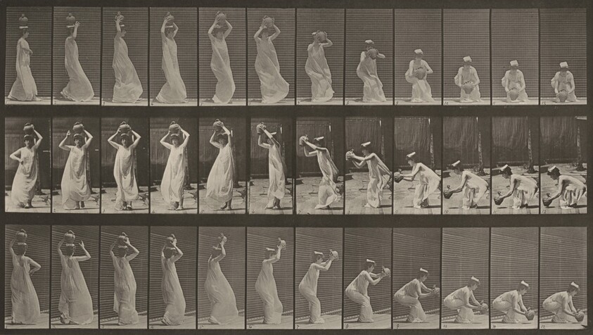 Plate Number 206. Carrying a water jar on head, turning and placing it on the ground