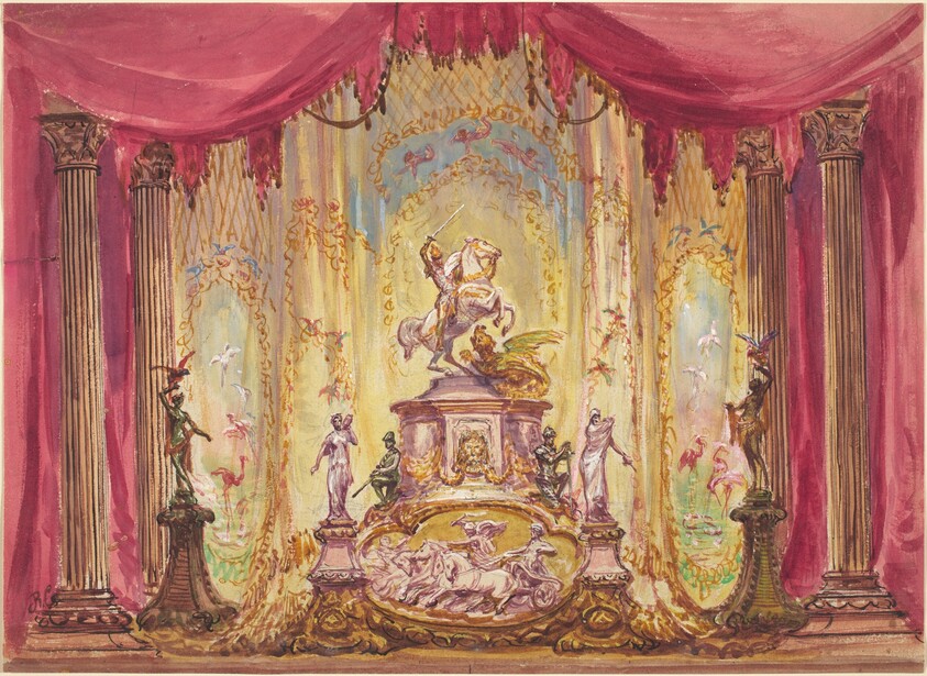 Stage Set with a Statue Of Saint George Slaying the Dragon