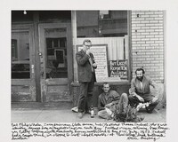 Poet Philip Whalen, Jerry Heiserman (later Hassan, Sufi) & student Thomas Jackrell (who'd writ interesting document-poem on Campbell's Soup) en route thru Portland Oregon returning from Vancouver Poetry Conference (with Olson Creeley Duncan Levertov) back to Bay Area, July 1963. Jackrell had a camper truck, we stopped to visit Lloyd Reynolds at Reed College, drink Buttermilk downtown., Allen Ginsberg, 1963, printed later