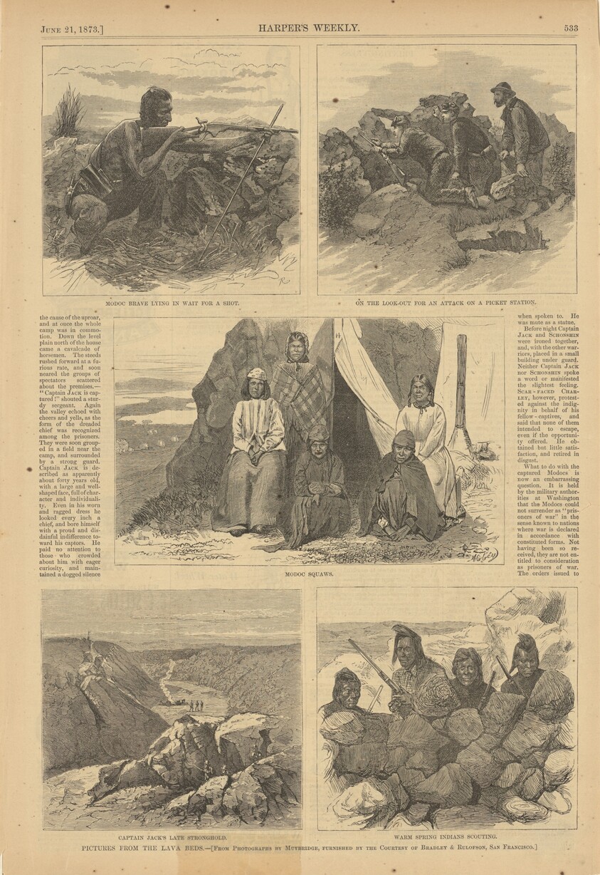 Pictures from the Lava Beds, from "The Last of the Modocs," Harper's Weekly