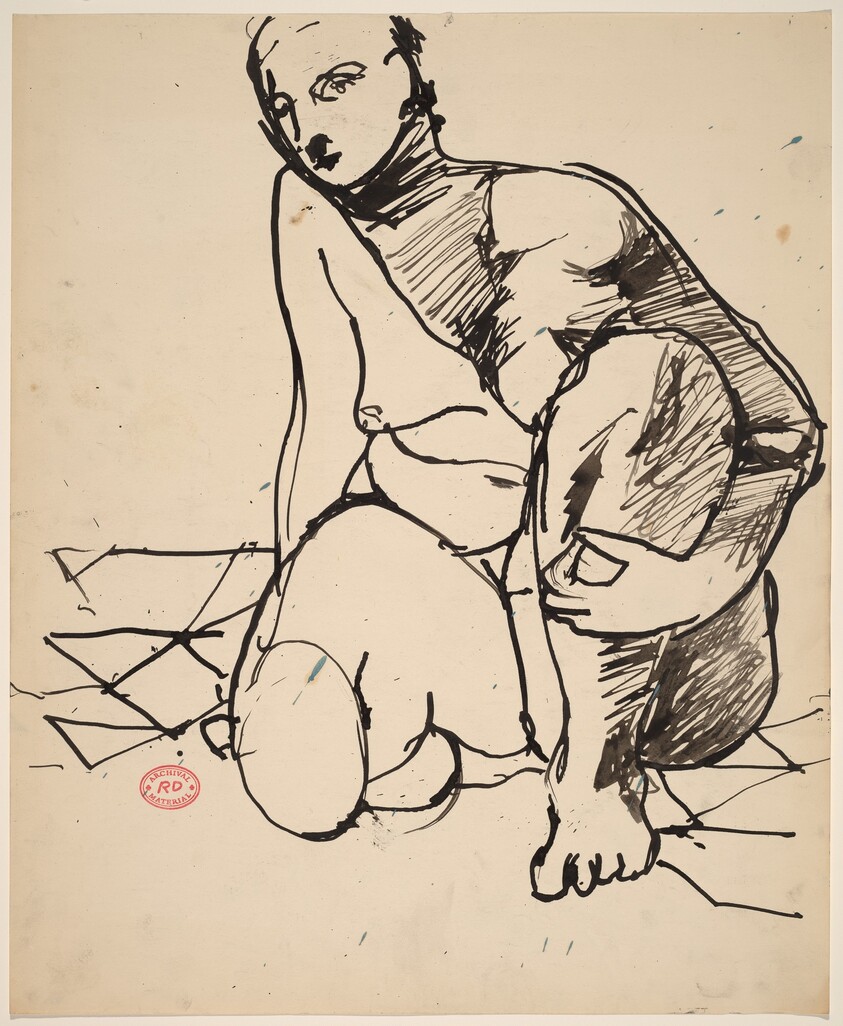 Untitled [crouching nude holding her left leg]