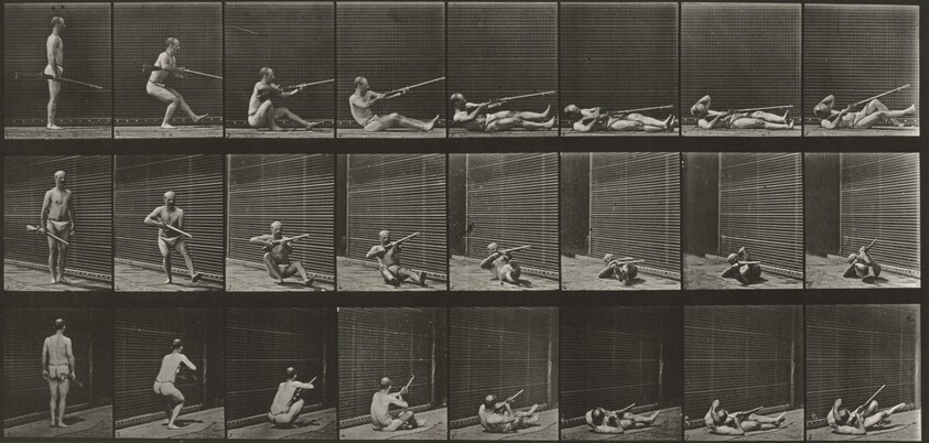 Plate Number 358. Lying on back and firing