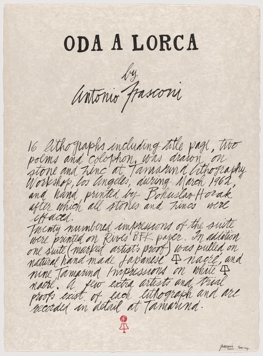 Oda a Lorca (Colophon)