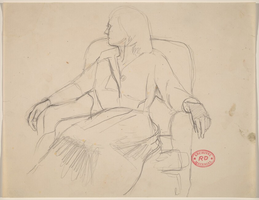 Untitled [woman seated in an armchair looking left]