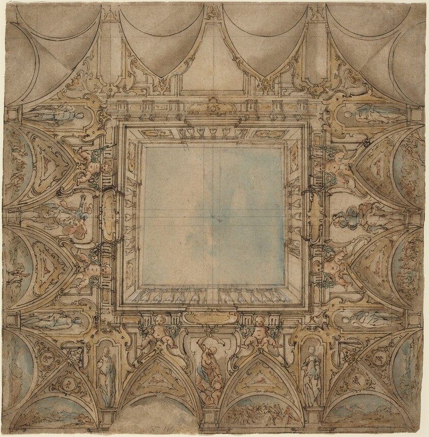 A Ceiling Decoration with Landscapes and Battles