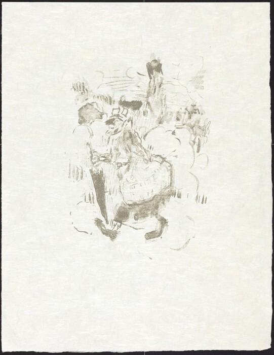 The image shows swirling lines forming an abstract composition. The shapes and lines suggest a person seated with crossed legs, hands raised, and surrounded by flowing fabric or smoke.