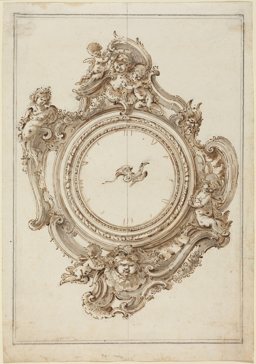 A Rococo Clock with Sirens, Putti, Masks, and a Bird of Paradise Pointer