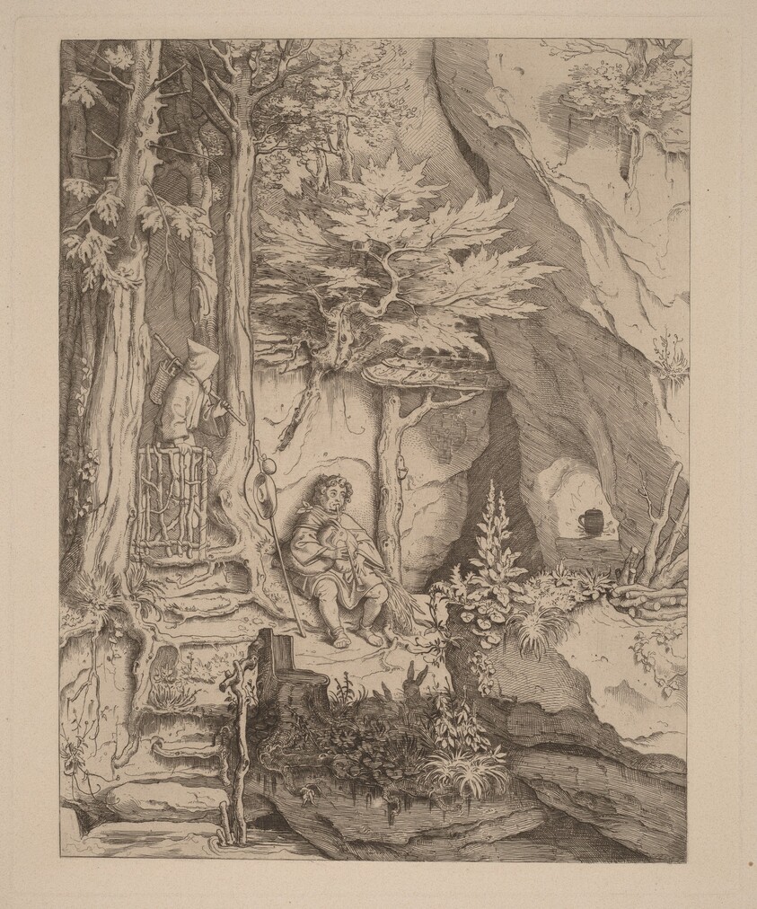 A Monk with a Bagpipe Player